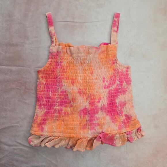 Rare Editions Pink Orange Cropped Top Girls Sparkle Glitter Ruffle Smock 10 - Picture 1 of 6
